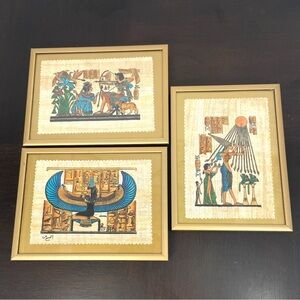 Egyptian Paintings on Papyrus Custom Framed Set of 3